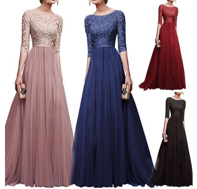 Elegant evening dress for women with high-quality lace and flowing skirt Lune Londonl