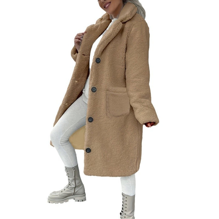 Ladies Cozy Fleece Coat with Pockets and Button Closure Lune London