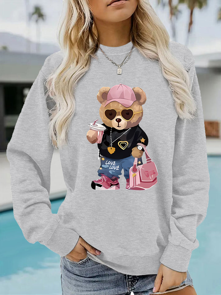 Sweatshirt pour femmes avec design unique de ourson de dessin animé et lettrage tendance Chic & Stil