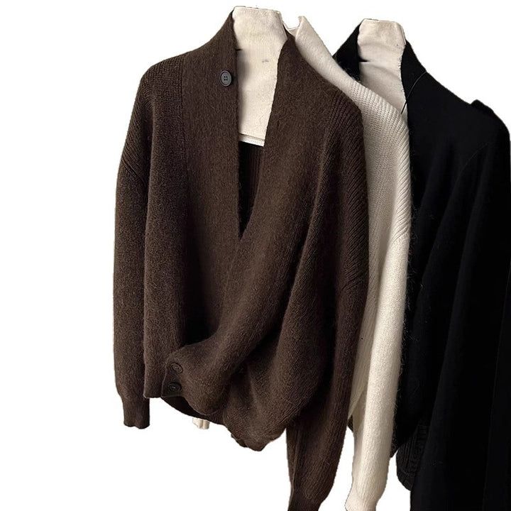 Ladies fashion knitted cardigan with trendy lapels Lune London