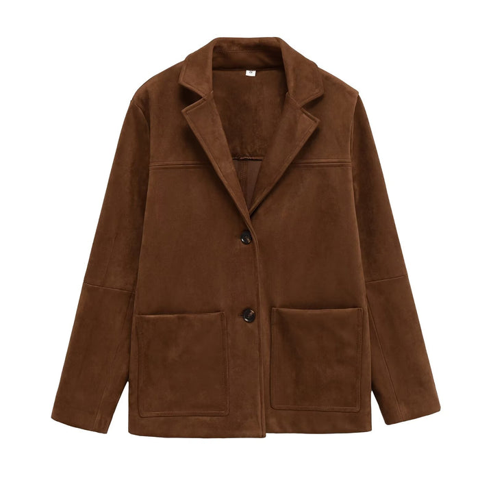 Veste blazer en suède pour femmes avec poches pratiques