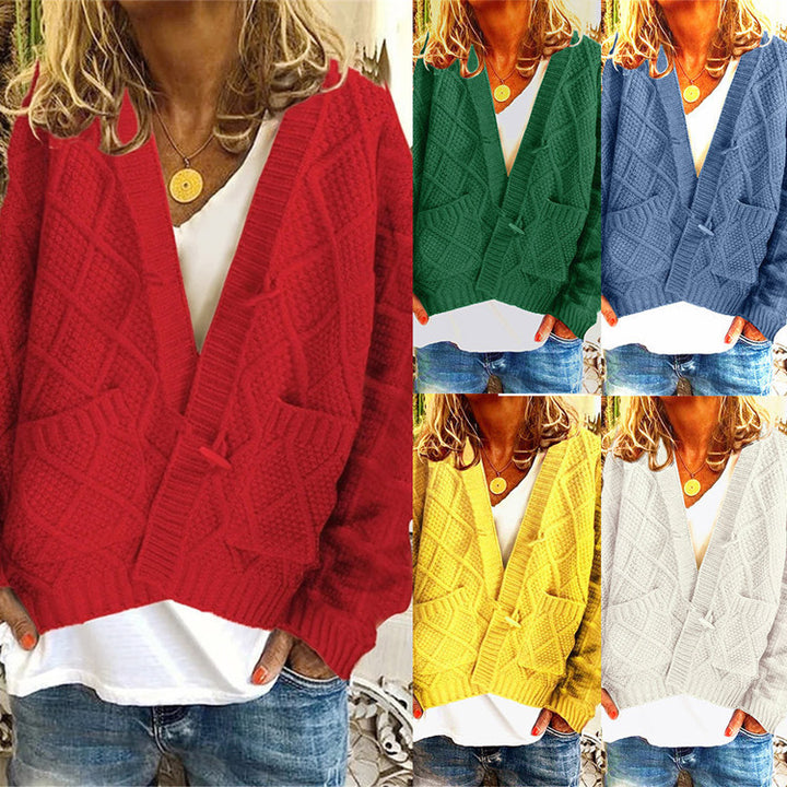 Thick knit jacket for women with a decorative cable design and practical pockets Lune London