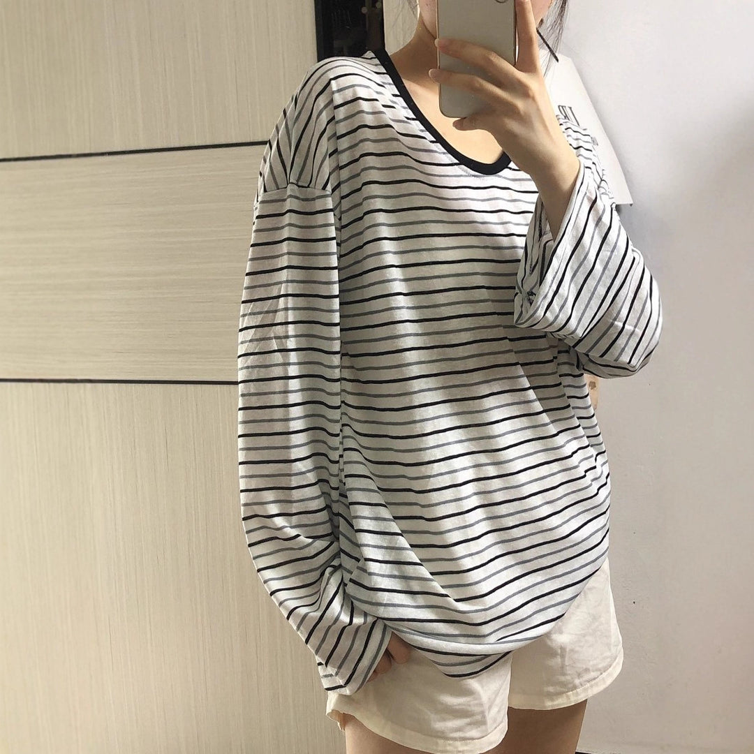 Women's striped oversized longsleeve shirt with wide sleeves Chic & Stil