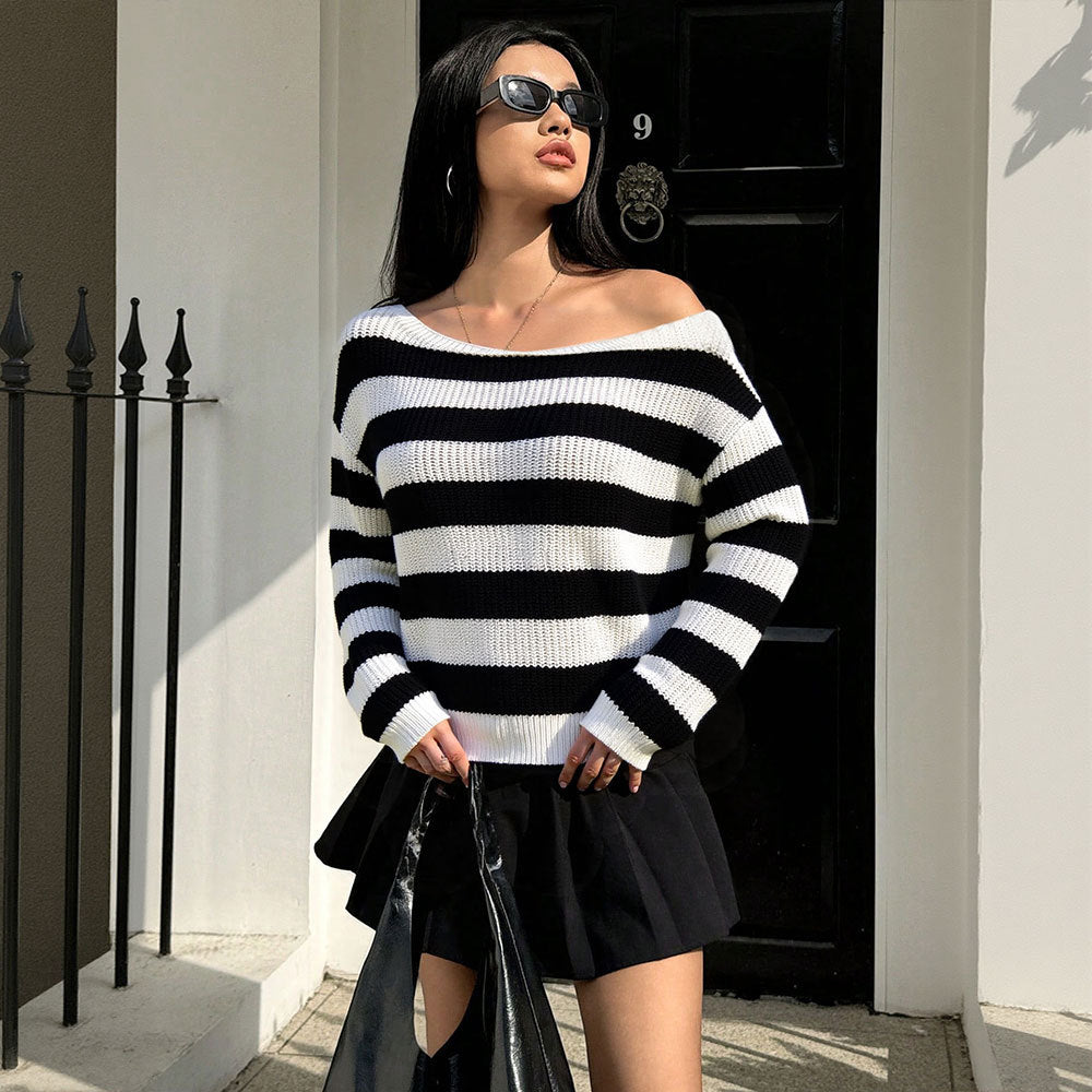 Pull décontracté surdimensionné pour femmes avec motif à rayures Chic & Stil