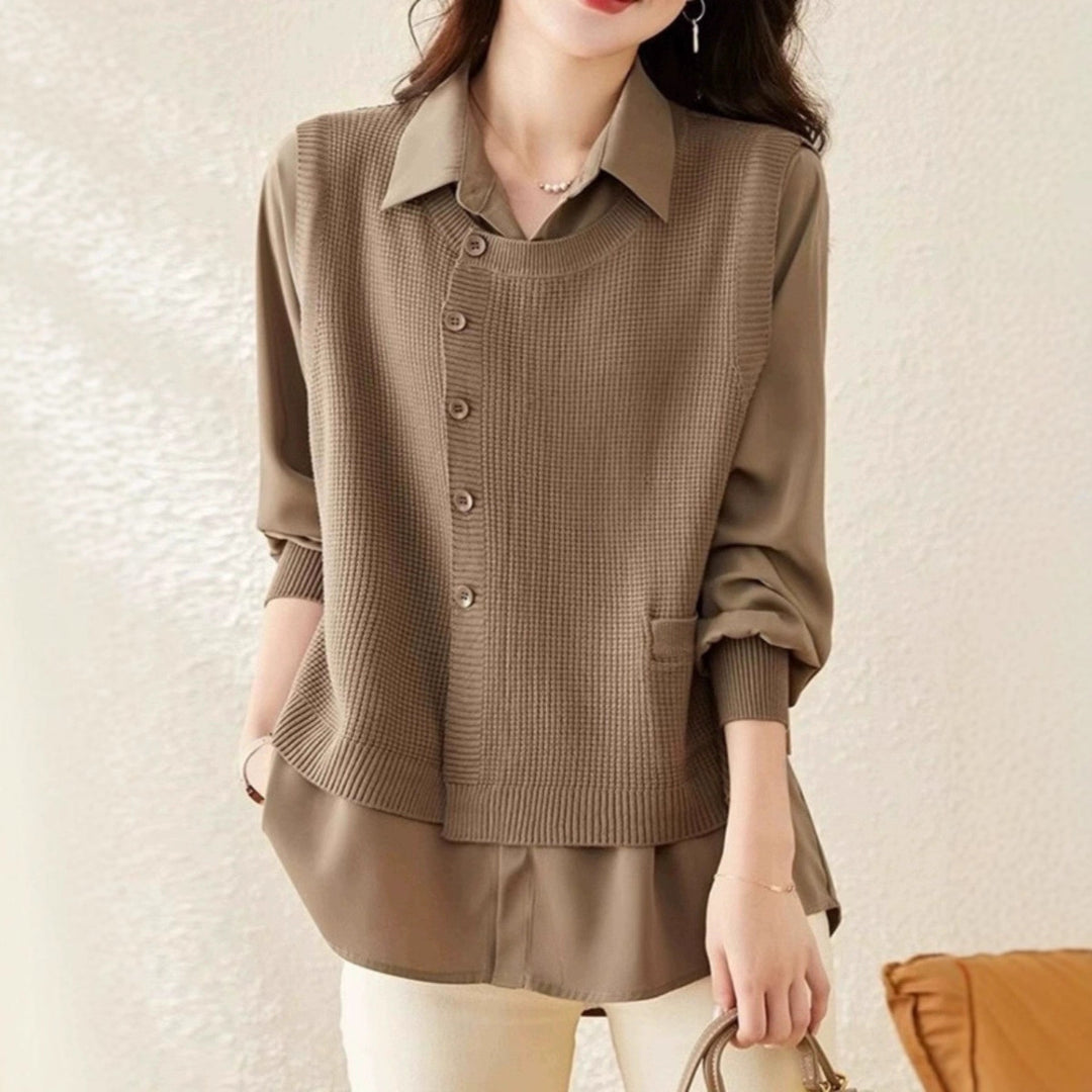 Women knitted sweater with integrated shirt Lune London