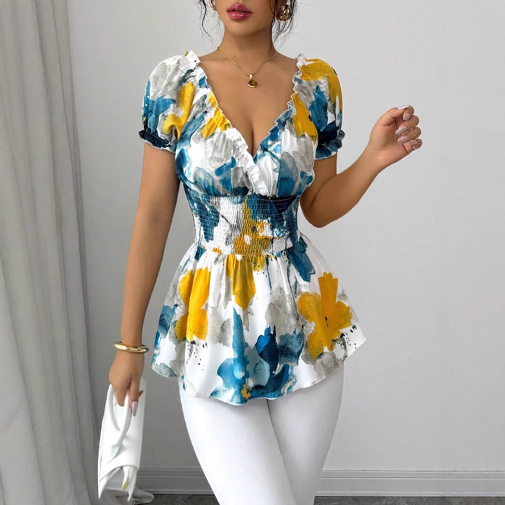 Blouse femme avec volants floraux et taille élastique Chic & Stil