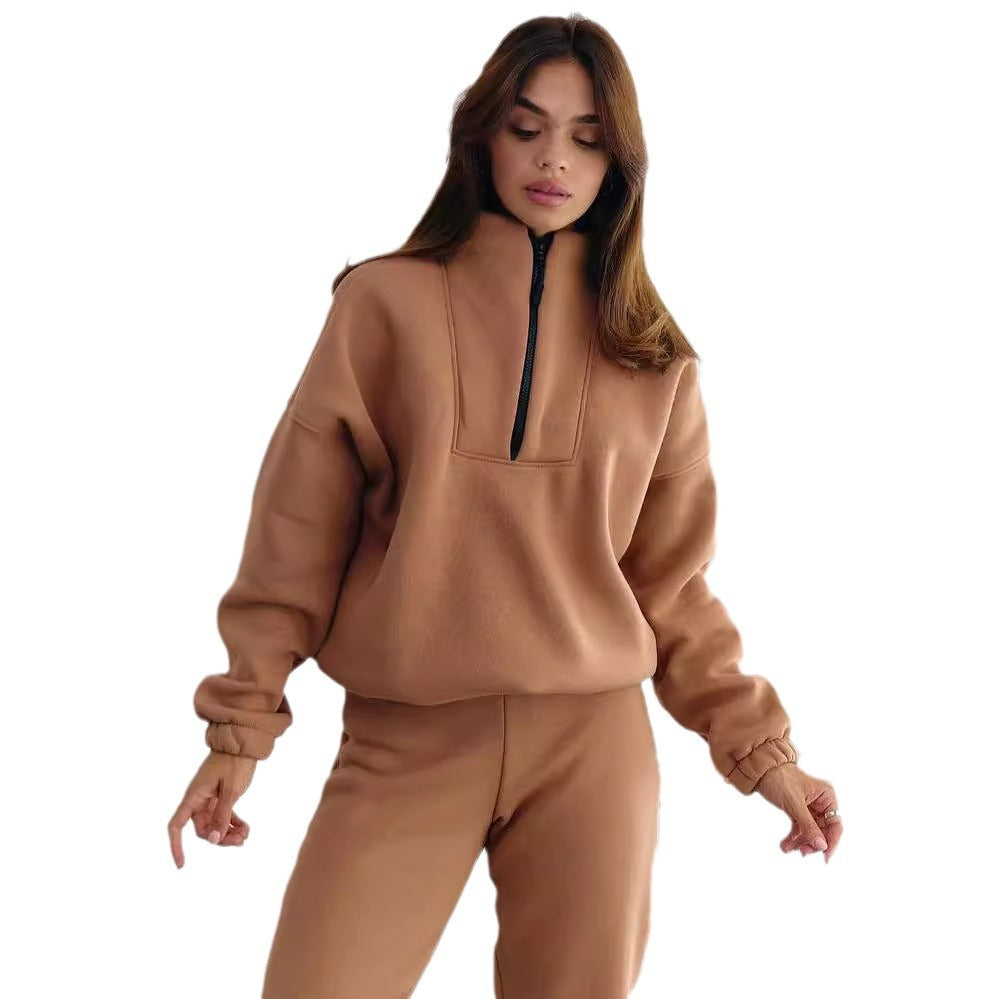 Women's fleece tracksuit with half-zip and elastic cuffs Lune London