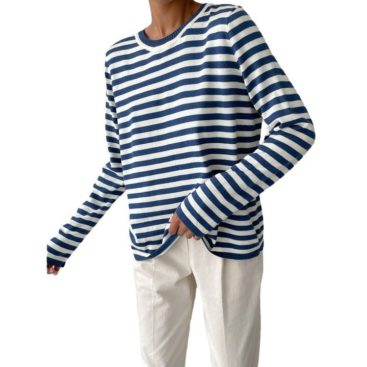 Women long sleeve striped sweater with round neck and loose fit Lune London