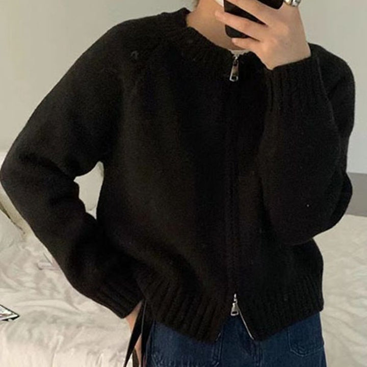 Cardigan Femme Confortable avec Zip et Ourlet Large à Côtes Chic & Stil