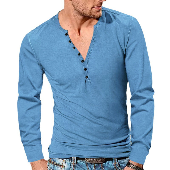 Men's Long Sleeve Henley T-Shirt with Trendy Button Details and Soft Cotton Fabric Lune London