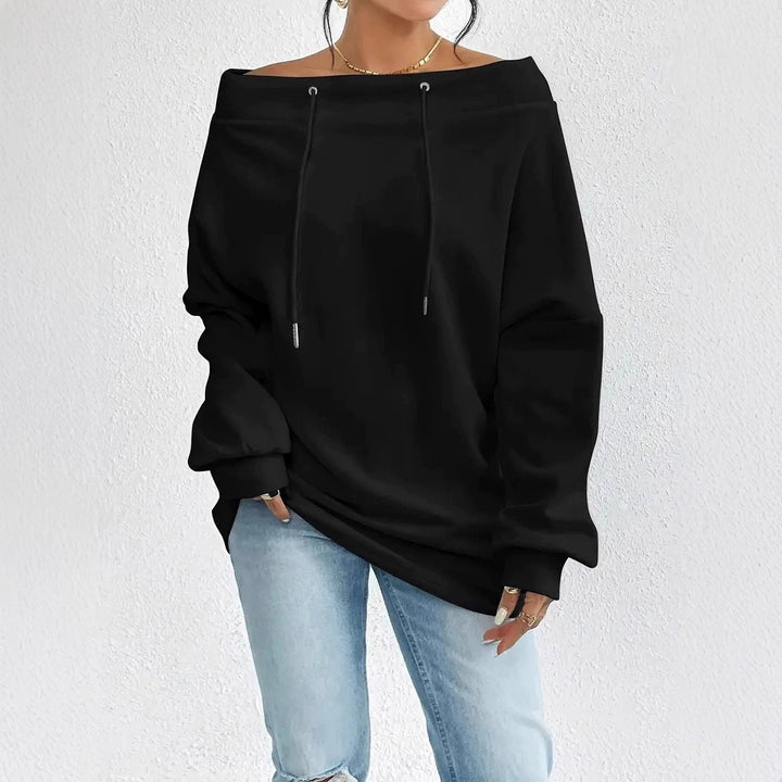 Oversized sweater for women with open shoulder seams and drawstrings Lune London