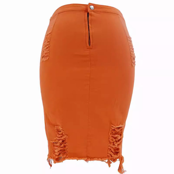 Fitted denim skirt for women with frayed accents Lune London
