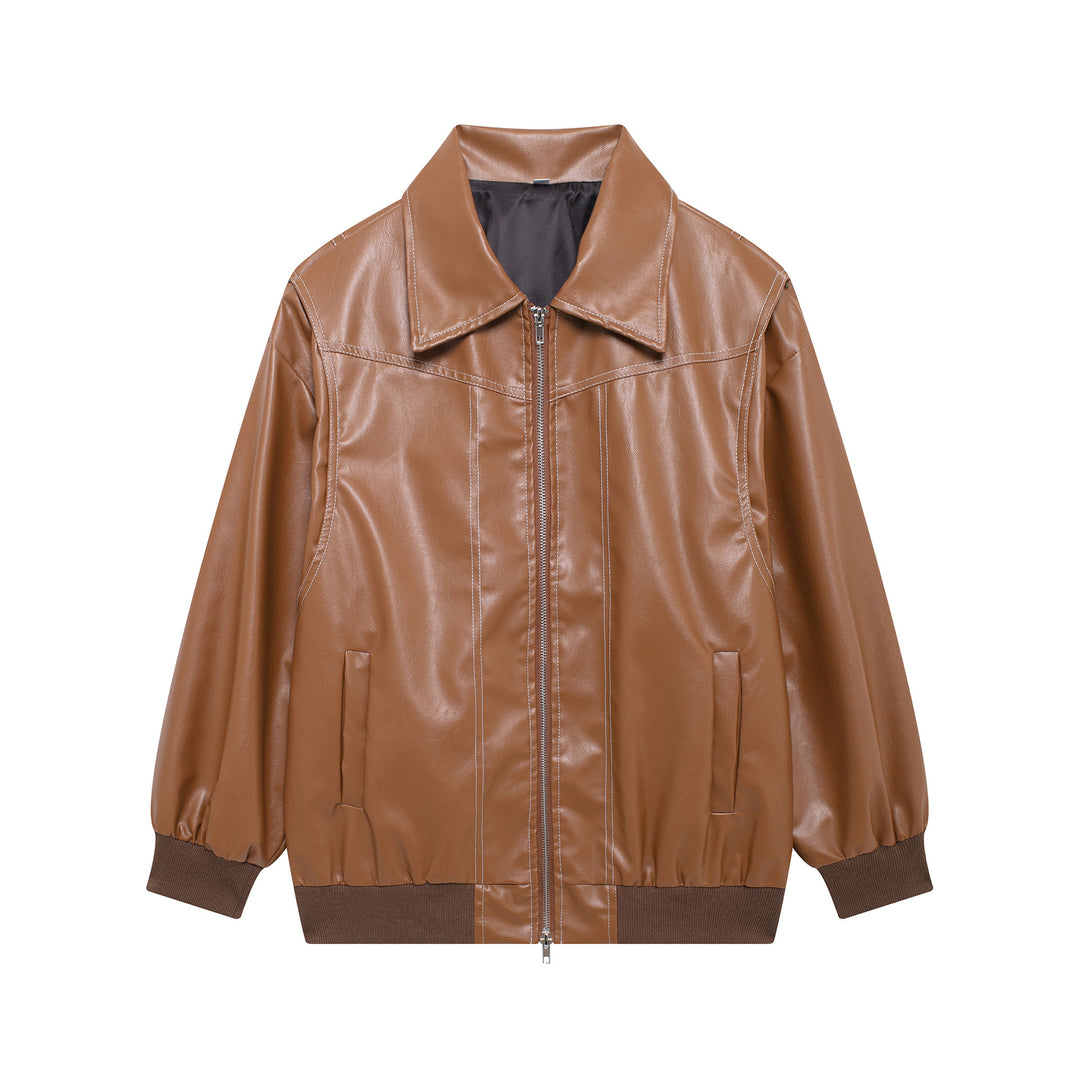 Faux leather jacket for women with elastic cuffs and a high collar Lune London
