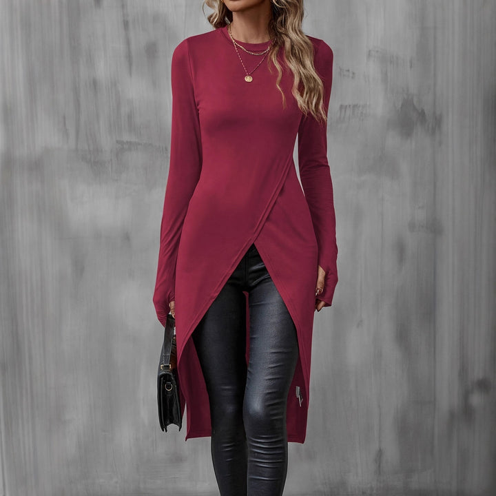 Robe portefeuille pour femmes avec manches longues et coupe asymétrique Chic & Stil