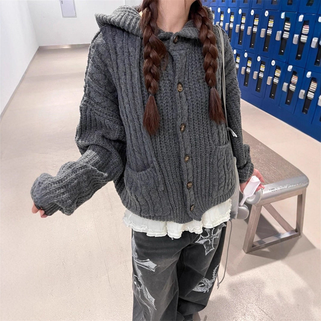 Gilet en tricot épais pour femmes avec capuche et grandes poches Chic & Stil