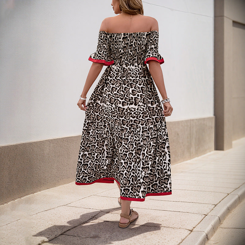 Robe maxi off-shoulder pour femmes avec détails en volants et imprimé animalier Chic & Stil