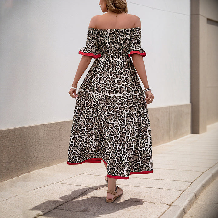 Robe maxi off-shoulder pour femmes avec détails en volants et imprimé animalier Chic & Stil