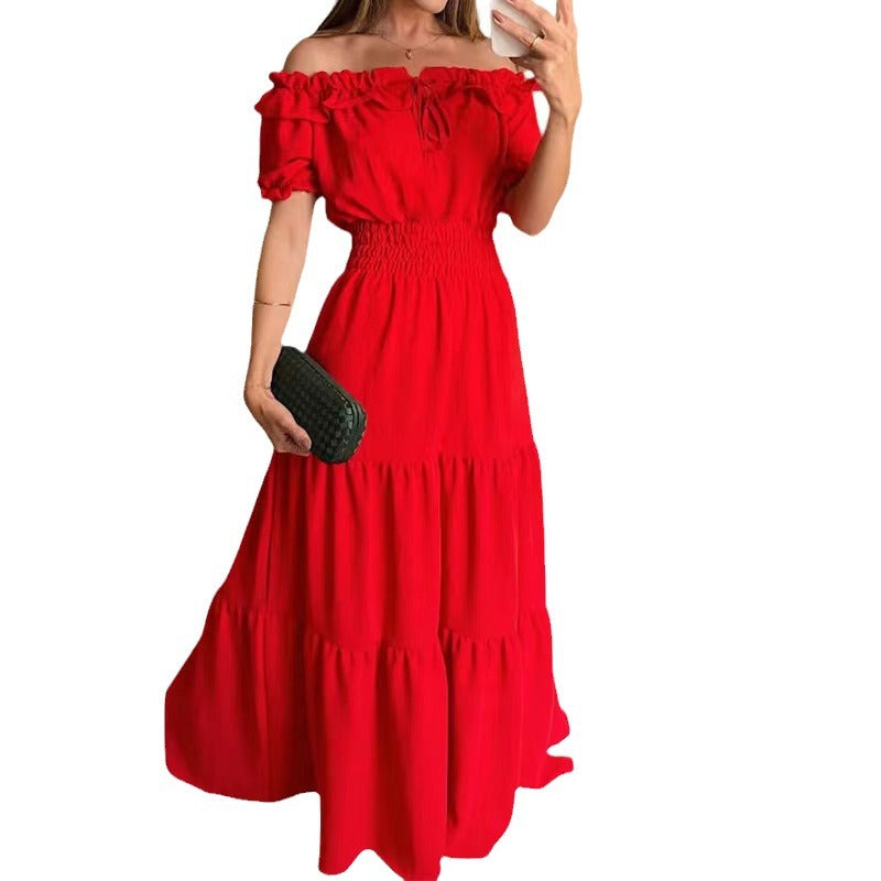 Women’s maxi dress with off-shoulder design and voluminous ruffles Lune London