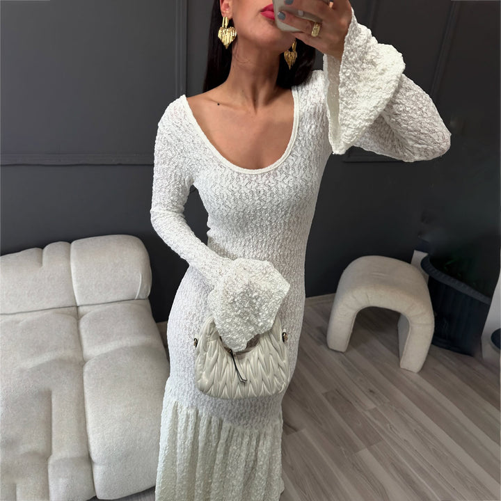 Maxi dress for women with a refined gathered hem and a trendy knit design Lune London