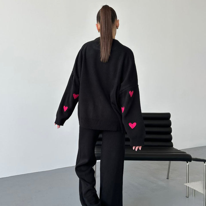 Casual knit sweater for women with heart patterns Lune London
