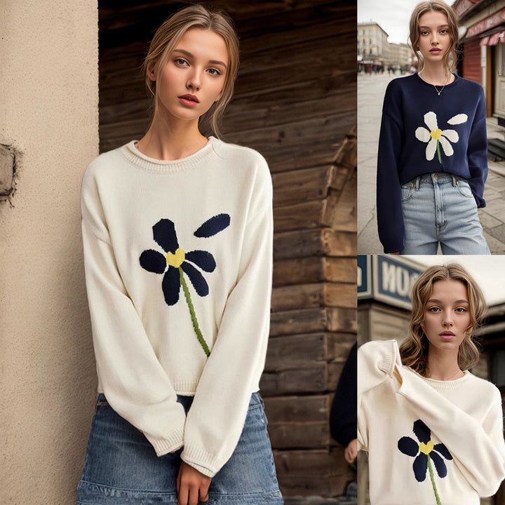 Knit sweater for women with floral pattern Lune London