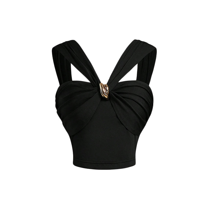 Chic & Stil Sophisticated wrap design women's court top with decorative straps