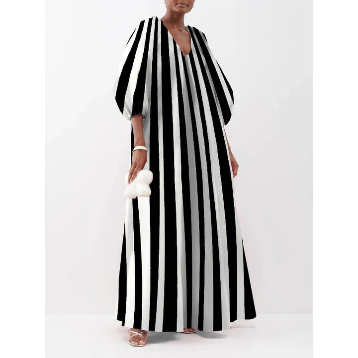 Striped maxi dress for women with puff sleeves Lune London