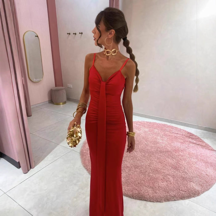 Fitted long dress for women with stylish wrapped design Lune London