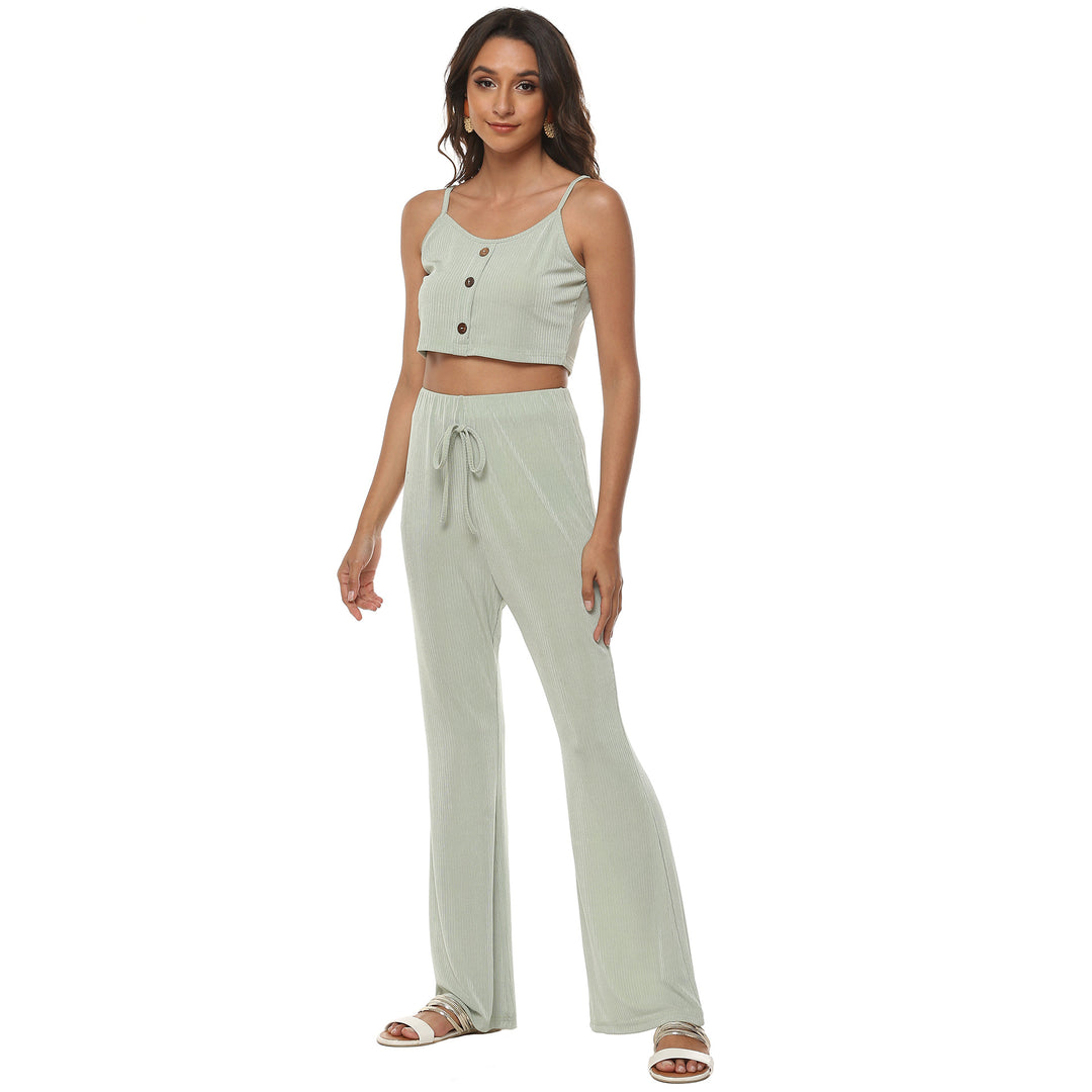 Women Short Ribbed Top and Flared Pants Set Lune London
