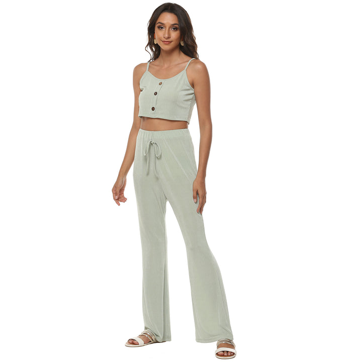 Women Short Ribbed Top and Flared Pants Set Lune London