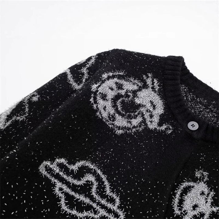 Women's knitted jacket with unique dragon pattern and button placket Lune London