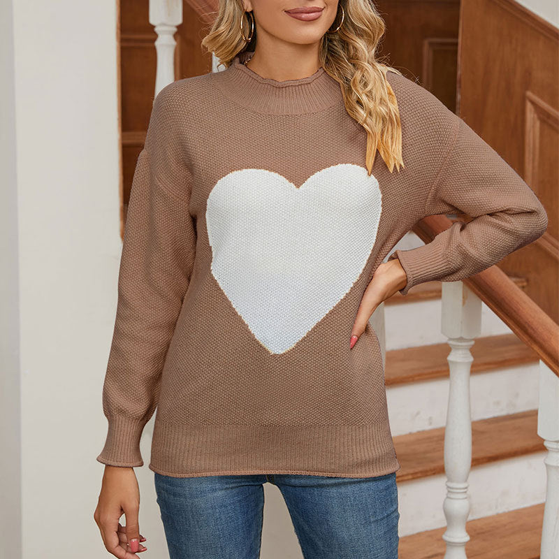 Pull à la mode pour femmes avec imprimé cœur Chic & Stil