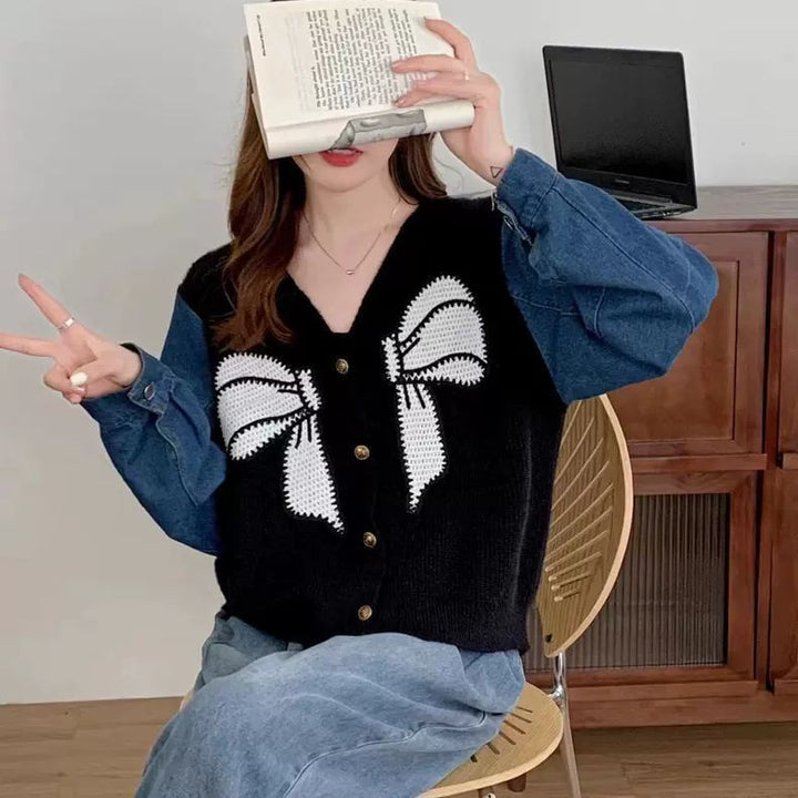 Cardigan féminin à la mode avec broderie décorative en nœud Chic & Stil