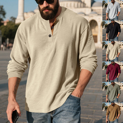 Men's Long Sleeve Henley Shirt with Textured Design Lune London