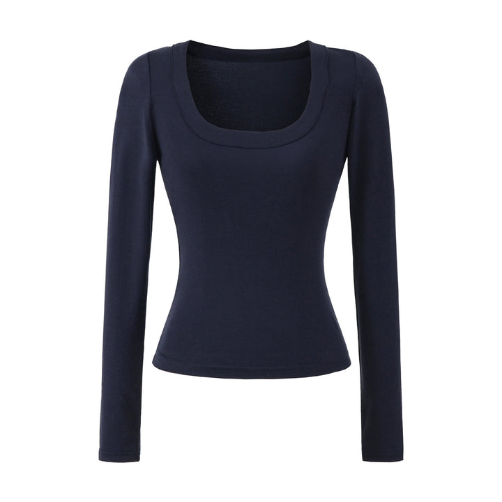 Women’s long sleeve top with deep round neckline Lune London
