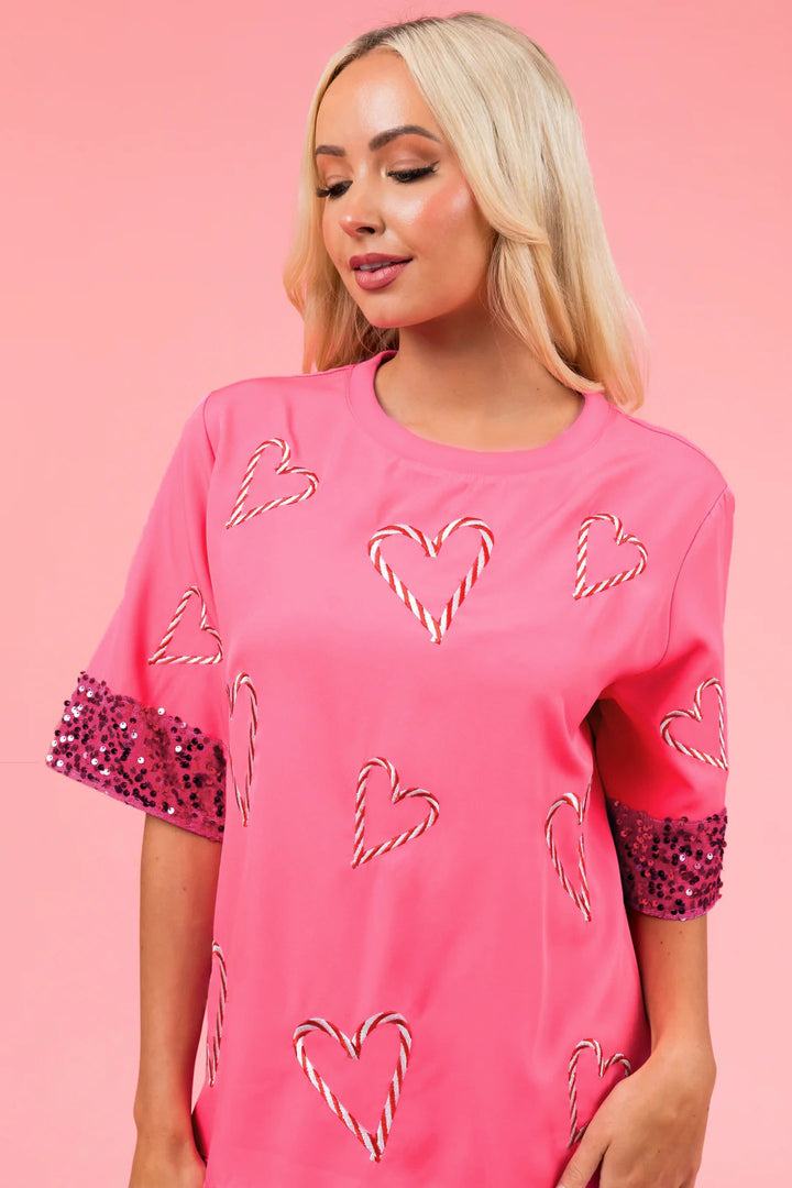 Women's sports t-shirt with a cheeky heart pattern and sparkling sleeves Lune London