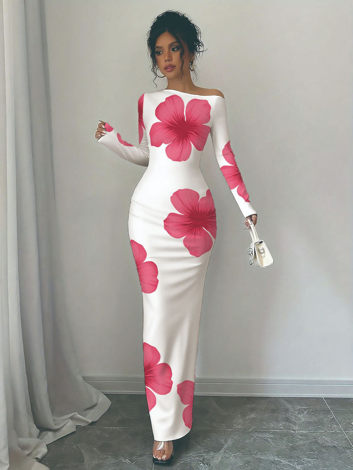 Elegant long dress with long sleeves for ladies with floral pattern Lune London