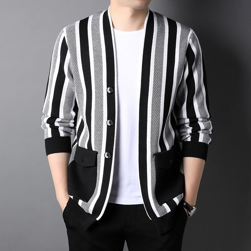 Trendy knitted jacket for men with an original striped pattern Lune London