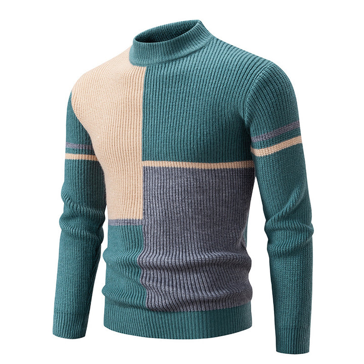 Men's knitted sweater with a trendy color block design and a high collar Lune London
