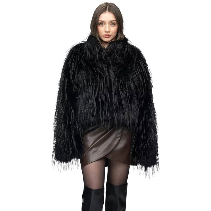 Ladies Trend Faux Fur Jacket with Elegant Fringe Lune London