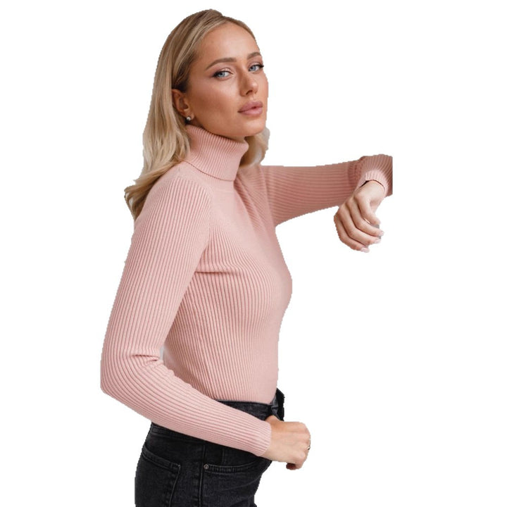 Elegant ribbed blouse for women with high collar and fitted cut Lune London