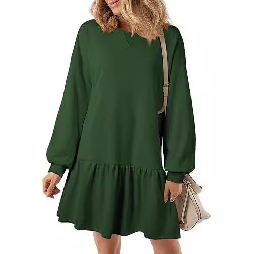 Women's Casual Sweatshirt Dress with Voluminous Sleeves and Ruffled Hem Lune London
