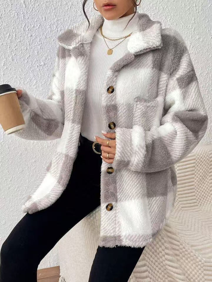 Plaid plush jacket for women Lune London