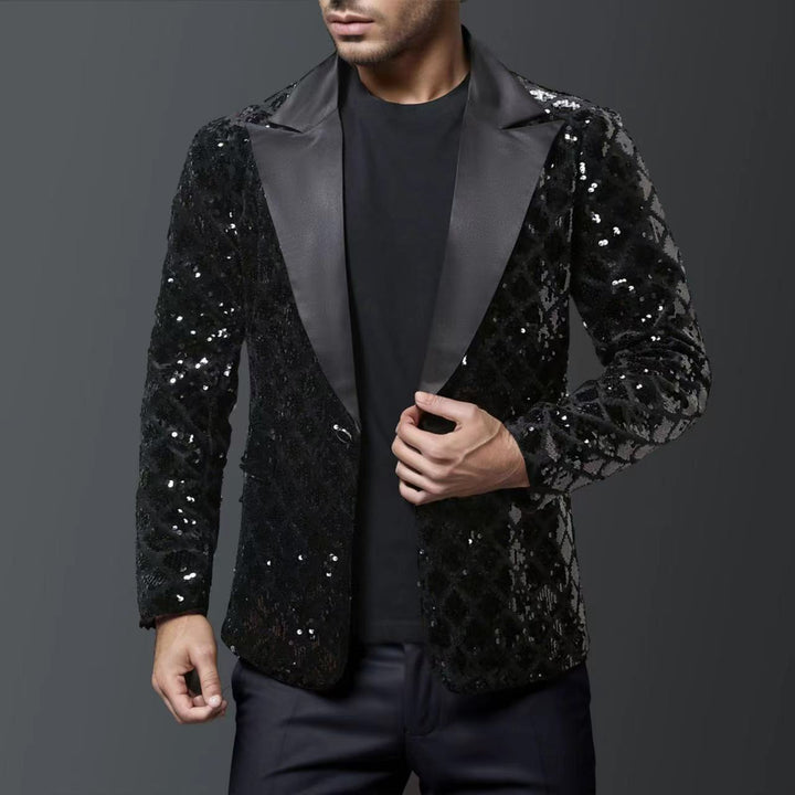 Shiny tuxedo blazer for men with luxurious sequin patterns Lune London