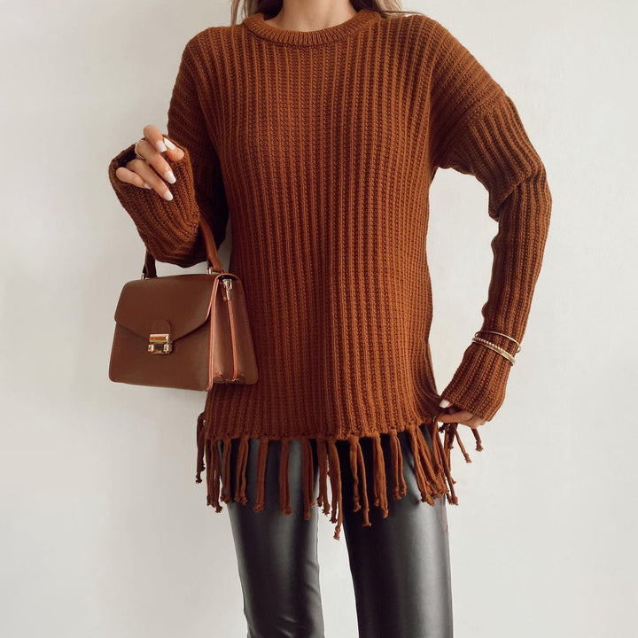 Ladies fashionable knit sweater with fringes Lune London