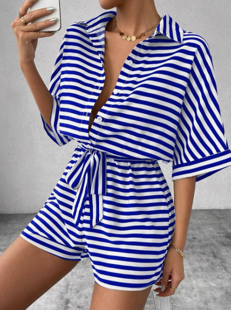 Chic and Style relaxed front tie striped jumpsuit set for women