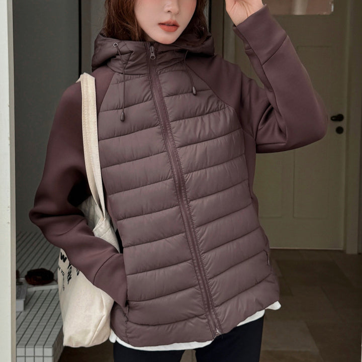 Ladies innovative hybrid jacket with high collar and detachable hood Lune London
