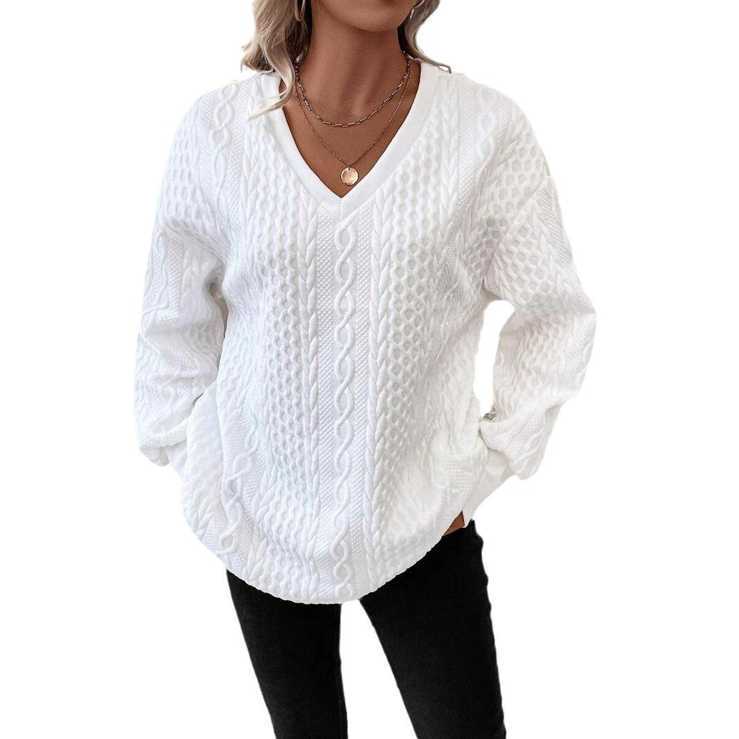 Knit sweater for women with a deep V-neck and a textured pattern Lune London