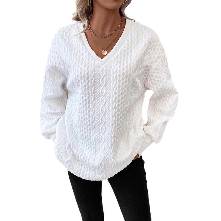 Knit sweater for women with a deep V-neck and a textured pattern Lune London
