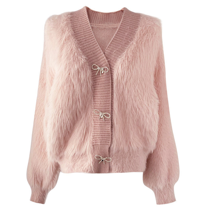 Cardigan Fluffy Femme avec Décoration Élégante de Bouton Chic & Stil